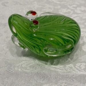 Fun Adorable Art Glass Green Swirl Frog Paperweight Sculpture Figurine Bullfrog